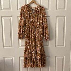 Universal Thread Dress- Yellow Floral Print Balloon Long Sleeve Ruffle Collar